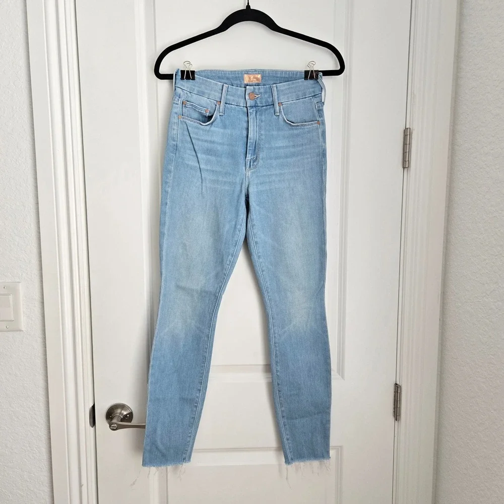 MOTHER The Looker Ankle Fray Jeans Hold My Hand Light Blue Wash 1431-926 Size 25